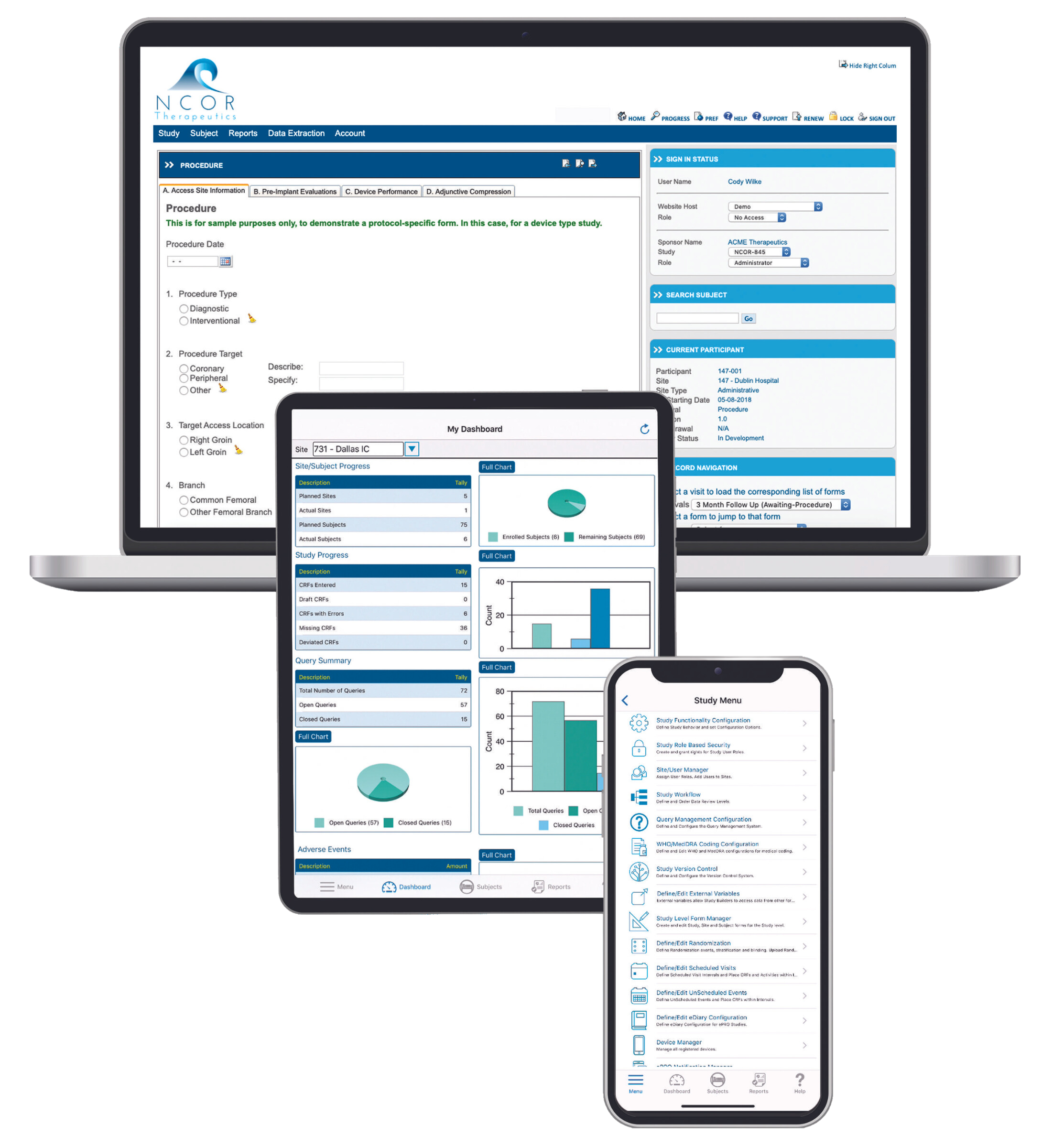 TrialKit displayed on laptop, smartphone, and tablet